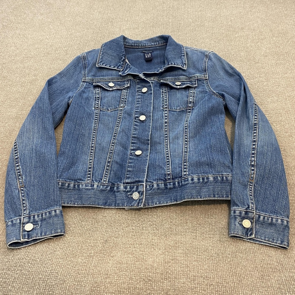 Gap Denim Jacket Womens Large Blue Stretch Button Front Classic Trucker